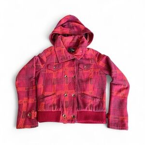 Hurley Pink and Red Plaid Bomber Jacket